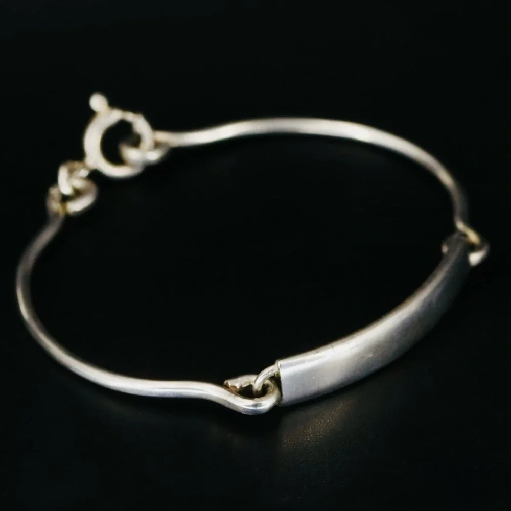 Vintage 925 Sterling Silver Engravable ID Bar Bracelet 7 Inch Ring Clasp - Picture 6 of 10